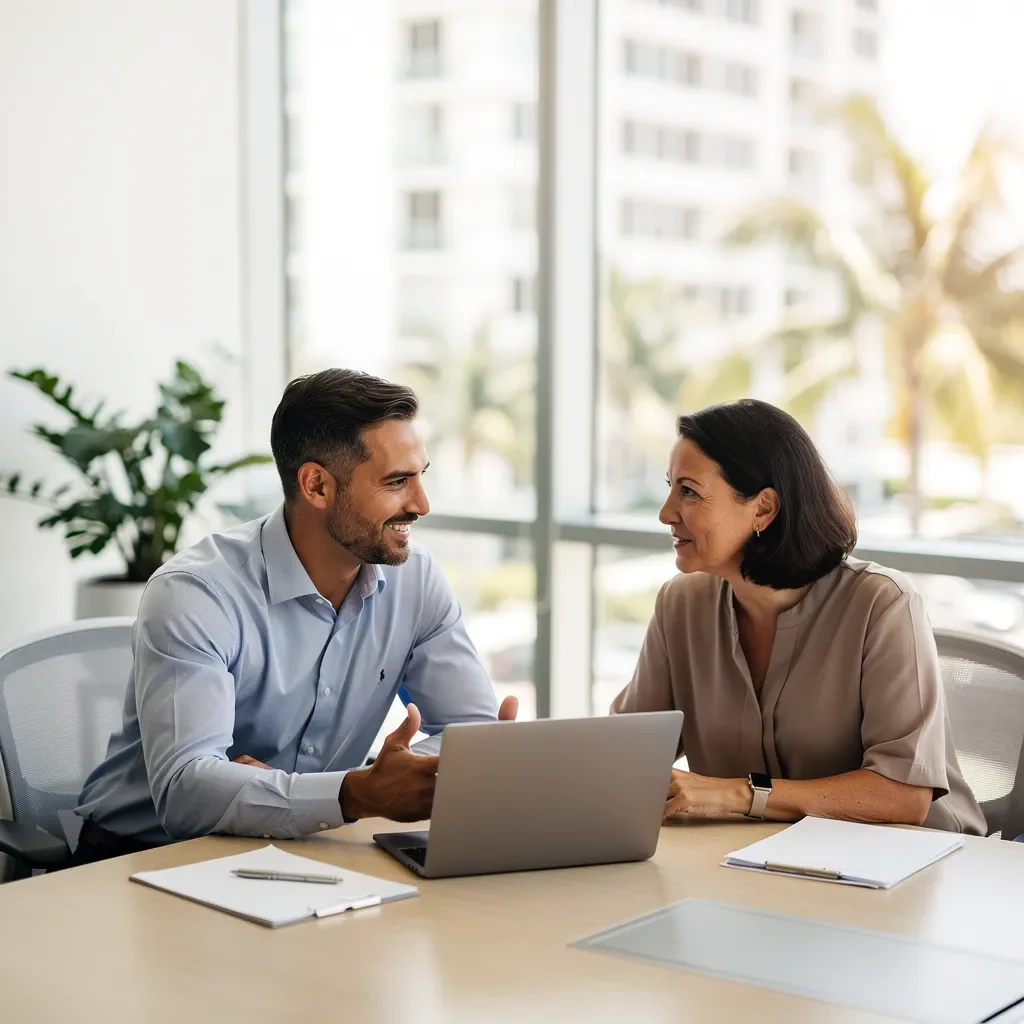 Advisor and client reviewing carrier options in a Fort Lauderdale office
