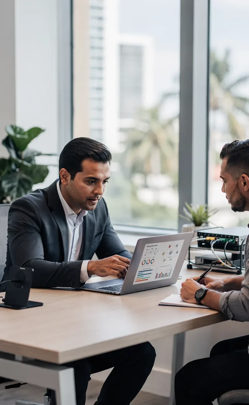 Technology advisor reviewing managed IT options with business client